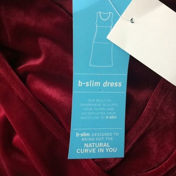 BSlim red faux velvet dress w/interior shapewear-S - Picture 5 of 8